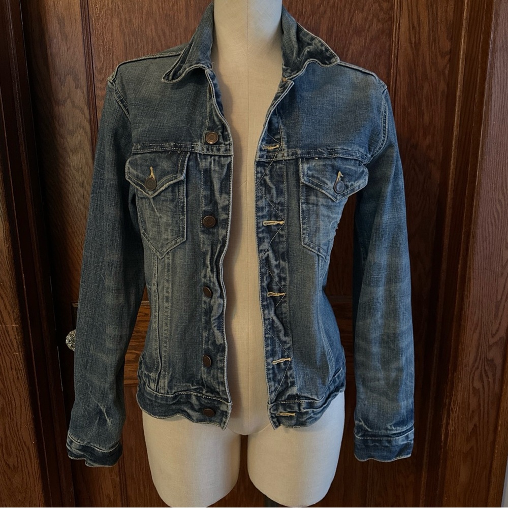 American Eagle Womens Blue Jean Denim Jacket XS Cotton Classic button front 5922